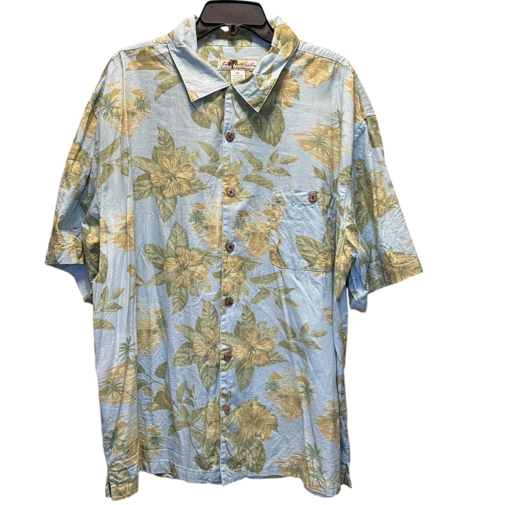 Joe‎ Marlin Hawaiian Shirt Mens blue Tropical Floral button pocket size XXL